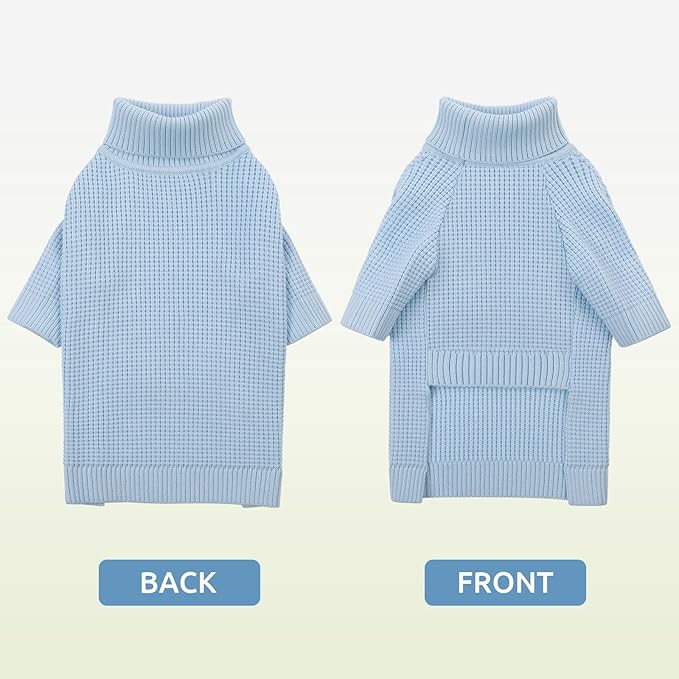 Queenmore Small Dog Sweater - Plaid Long Sleeve Knitted With Check Pattern, Warm for Small Medium Dogs, Solid Pull-on Cat Sweater, Blue S