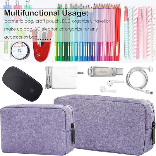 Electronic Organizer Travel Case, Electronic Accessories Storage Bag, Portable Waterproof Cable Organizer Bag for Laptop Charger Mouse, USB, Cord, Power Bank, Earphone, Pen(Small+Big,Purple)