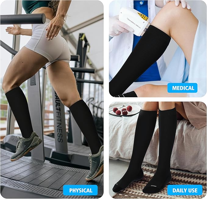 LEVSOX Thick Cotton Compression Socks for Women&Men 20-30mmHg Knee High Cute Support Sock for Nurses, Pregnancy, Travel