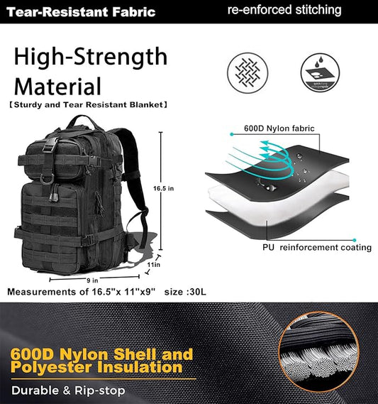 Small Tactical Backpack Military Daypack - 30L Backpack for Men Molle Assault Pack Bug Out Bag for Hiking Camping Travel Army Hunting Rucksack Trekking (Black)