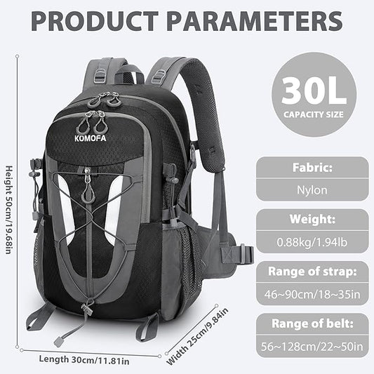 Hiking Backpack 30L Lightweight Travel Daypack Small Day Pack for Men Women Outdoor Camping Backpacking, Black