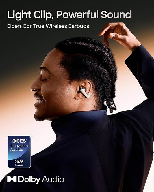 SHOKZ OpenDots ONE-Open-Ear Headphones, Clip-On Earbuds-Wireless Bluetooth Earbuds with Microphone-Secure, Lightweight, Comfort-Premium Dolby Audio-Water Resistant-Fast Charging-Up to 40 hrs Playtime