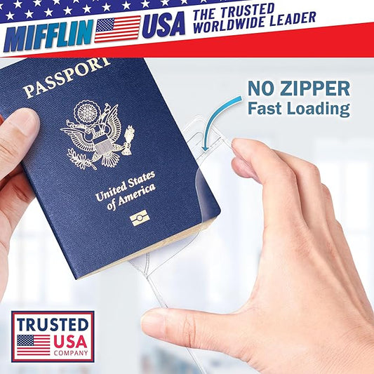 Mifflin-USA Passport & Card Holders (Clear, 4x6 Inches, 100 Pack), Extra Large ID Name Badge Holder, Zipperless Vertical Plastic Card Holders