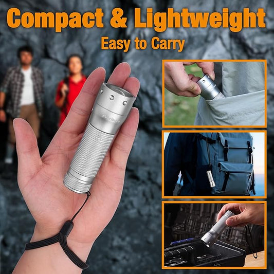 EverBrite Mini Flashlight, Zoomable LED Flash Light, 3 Modes, 3AAA Batteries Included, Handheld Small Flashlight for Camping, Emergency, Home – Grey