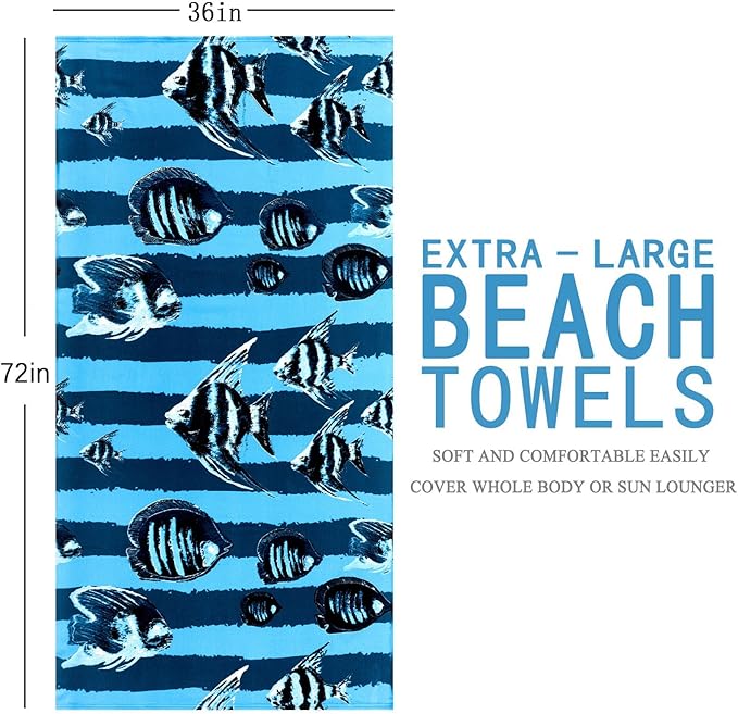 Genovega 6 Packs Oversized Terry Beach Towel Set 36 x 72 Soft Thin Extra Large Pool Camping Swim Bulk Towels Blanket Clearance Travel Adult Essentials Accessories Must Haves Vacation Striped Boho