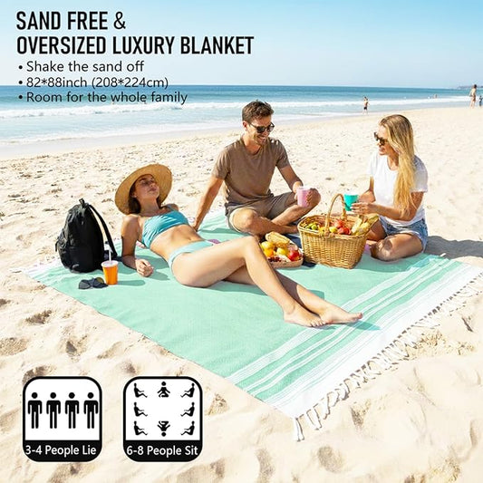 Oversized Turkish Beach Towel Blanket Cotton Giant XL Sandproof Towels Huge Linen XXL Extra Large Big Throw Quilt Blankets for Adults Cloud Travel Camping Glamping Accessories Essentials