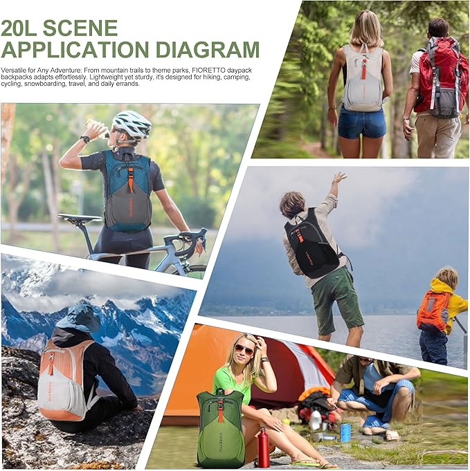 FIORETTO 20L Hiking Backpack for Women Men Mini Packable Backpack Lightweight Small Daypack for Camping Travel Outdoor, Green