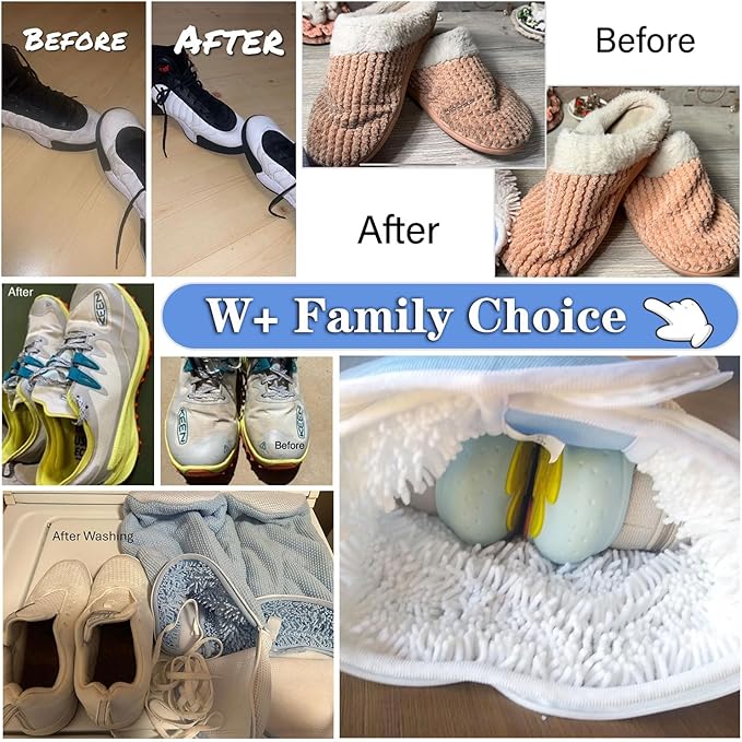 Shoe Washing Machine Bag, Laundry Shoe Bag for Washer & Dryer, Shoe Bag for Washing Machine Hands-free Plush Fibers Shoe Cleaning Bag Reusable for Sneakers Tennis Shoes, Yellow 2Pcs