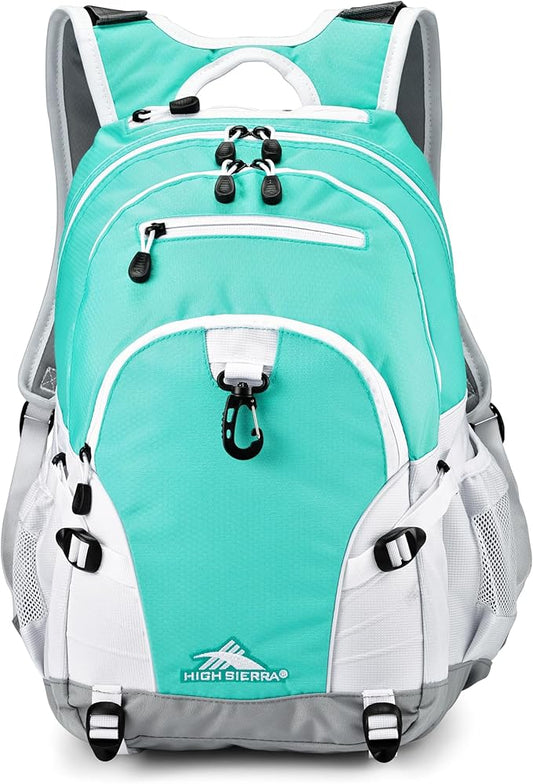 High Sierra Loop Backpack, Travel, or Work Bookbag with tablet sleeve, One Size, Aquamarine/White/Ash