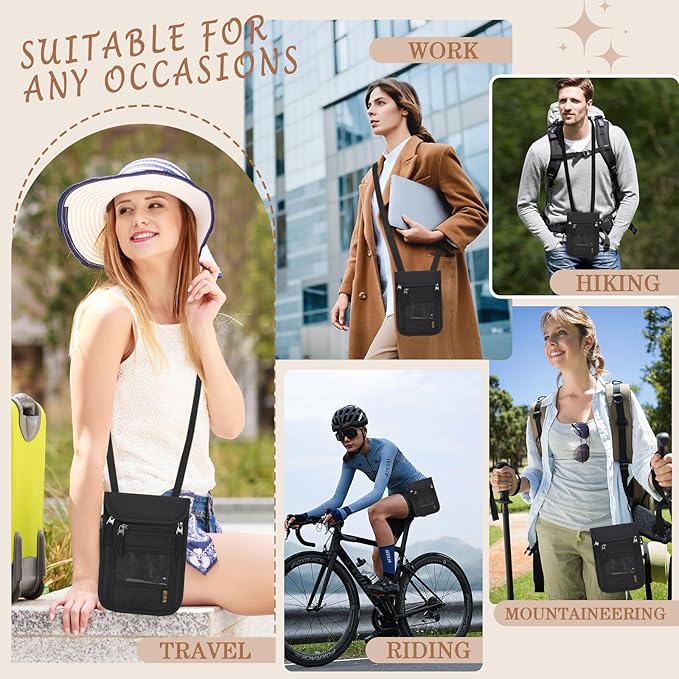 Passport Holder for Travel, Neck Pouch Travel Wallet With RFID Blocking, Waterproof Lightweight Passport Wallet for Women and Men (Black)