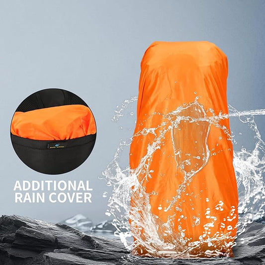 Hiking Backpack for Men and Women 70L+5L Waterproof Lightweight Camping Daypack with Rain Cover for Outdoor Travel Mountaineering - Frameless (Blue)
