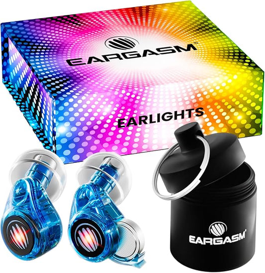 Eargasm Earlights Light Up High Fidelity LED Earplugs for Concerts, Festivals, Raves, Musicians, Sports Events, Live Entertainment for Safe Noise Reduction (Premium Gift Box Packaging)