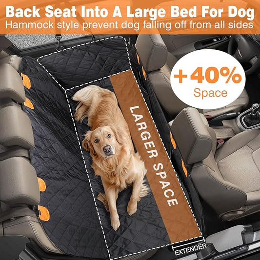 Backseat Car Cover for Dogs – 100% Waterproof Heavy Duty 600D Oxford Back Seat Dog Hammock, Scratch-Proof & Nonslip Pet Car Seat Hammock, Multi-use Pet Travel Hammock Seat Cover, Trucks & SUVs
