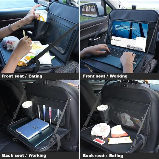 GMQ Backseat Car Organizer with Detachable Steering Wheel Tray 1 Pack,Car Back Seat Laptop Desk, Multifunctional Office Bag,Back Seat Car Storage & Tablet Holder for Kids (Black)