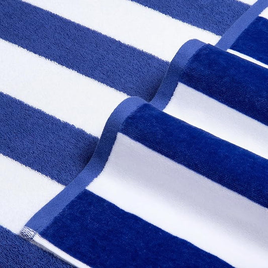 LULUHOME Large Oversized Beach Towel - Big Cotton 36 x 70 Inch Striped Pool Towel, Large Cabana Soft Swimming Towel for Adult Men Women,Dark Blue