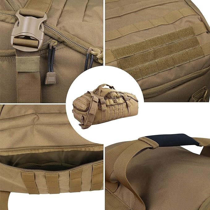 Miramrax Travel Duffle Bag Backpack for Men - Large Tactical Bags Weekender Gym Bag for Overnight Traveling Military Workout Deployment Sports (Coyote, 80L)