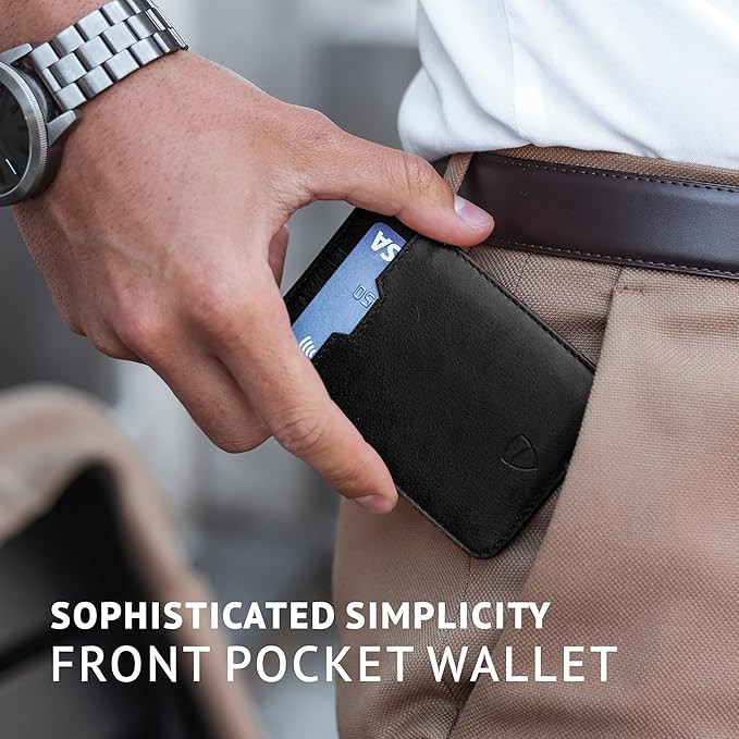 Vaultskin CHELSEA Mens RFID Blocking Slim Leather Card Wallet - Minimalist Front Pocket Cardholder