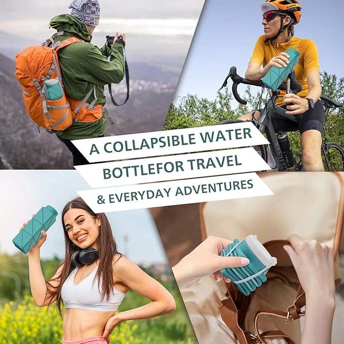 610ml Collapsible Water Bottles Upgrade Foldable Water Bottle BPA Free Reusable Lightweight LeakProof Silicone Water Bottles 20.6oz for Travel Gym Hiking Office Camping Outdoor Sport Green