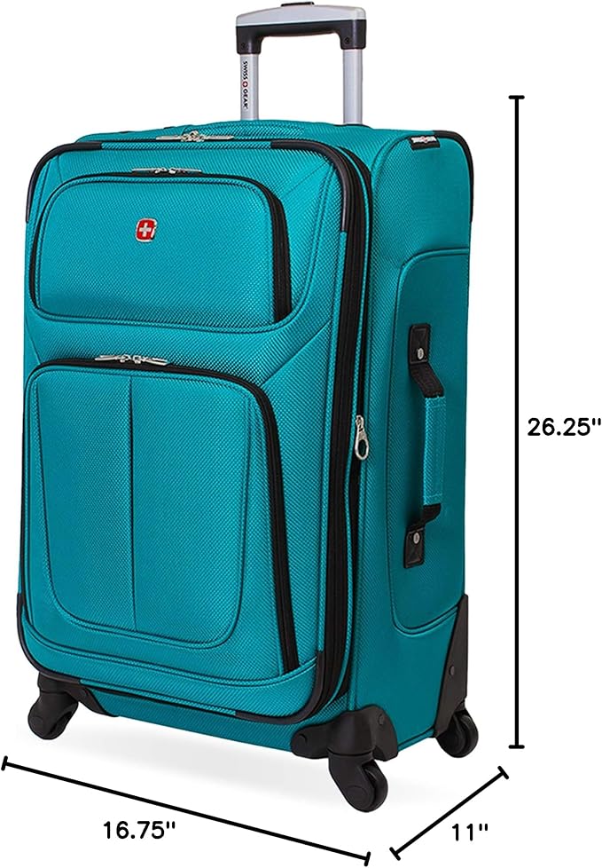 SwissGear Sion Softside Expandable Luggage – Medium Checked Suitcase with 360 Degree Wheels & Retractable Handle – 25 Inch, Perfect for 1-7 Night Trips – Teal