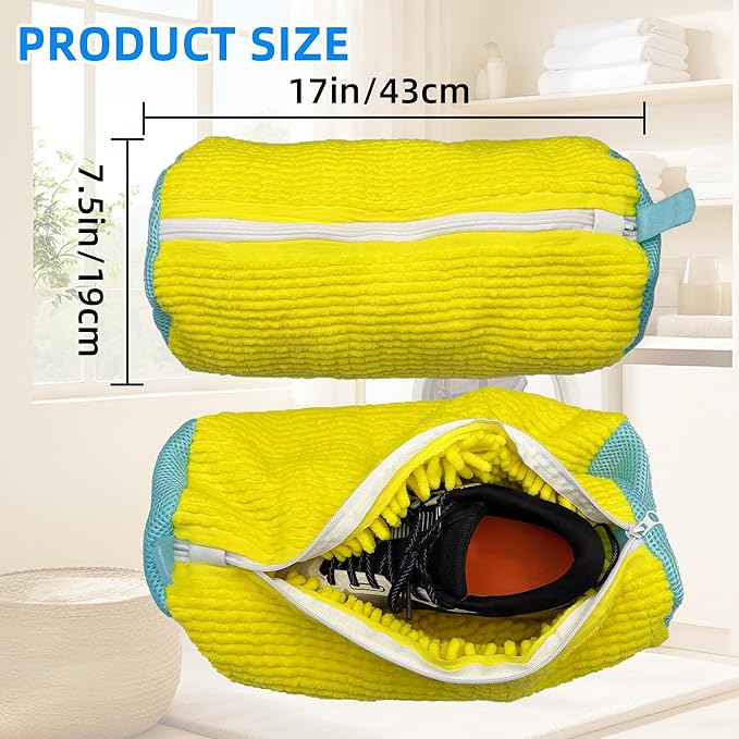 Shoe Washing Machine Bag Laundry Shoe Bag for Washer and Dryer Reusable 2pc Shoe Cleaning Bags for Sneakers 360° Deep Cleaning Machine for All Shoes Types With Self-locking Zipper