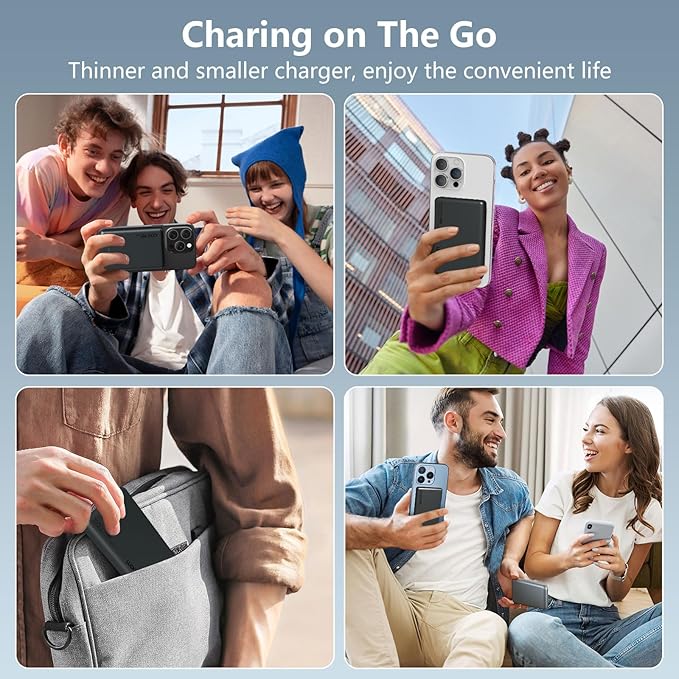 LUCKYDUO Ultra Slim 10000mAh for Magnetic Portable Charger,0.47IN Thin Wireless Magnetic Power Bank, Compact Battery Pack with PD 20W Two Way USB-C Charging,Compatible with iPhone 16/15/14/13 Series