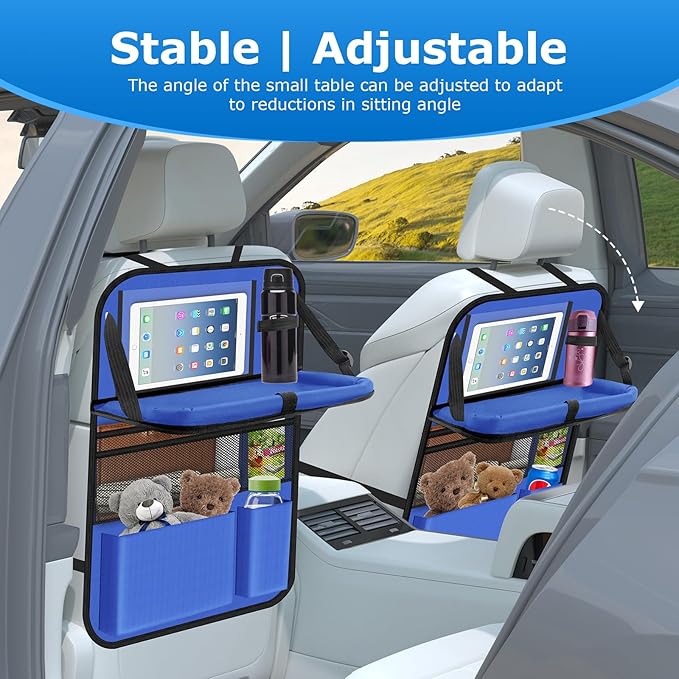 Car Backseat Organizer with tableTray & 9 Storage Pockets for Road Trip Essentials Travel Backseat Car Organizer for Bottle Snack Books(Blue)
