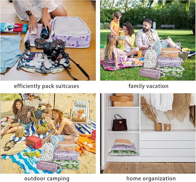 6 Pcs Compression Packing Cubes, Packing Cubes for Travel, Waterproof Luggage Organizer Bags Set, Cute Packaging Cubes for Women Kids Backpack Carry-Ons