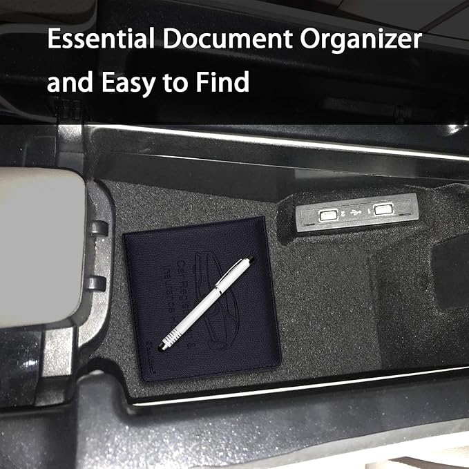 Car Insurance and Registration Holder, 5.5 x 5 Inch PU Leather Vehicle Glove Box Organizer Wallet Case for Insurance Card, Driver License, Paperwork - Black