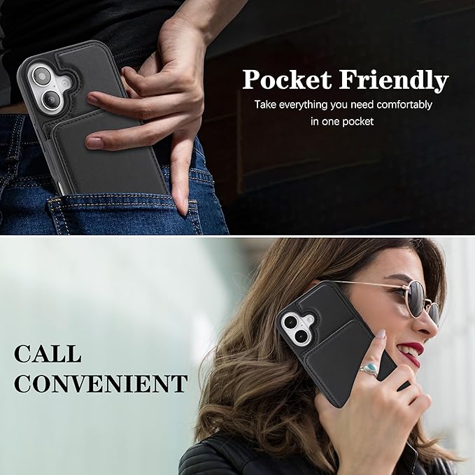 GUERNICA for iPhone 17 (6.1") Case Wallet with Card Holder, RFID Blocking Leather Protection, Shockproof Women Men Phone Case for Apple 17, Black