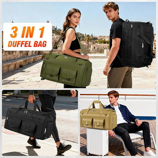 RAINSMORE Gym Bag for Men, 45L Sports Duffel Bag with Shoe Compartment Gym Backpack Carry On Weekender Bag Overnight Backpack Carry On,Green