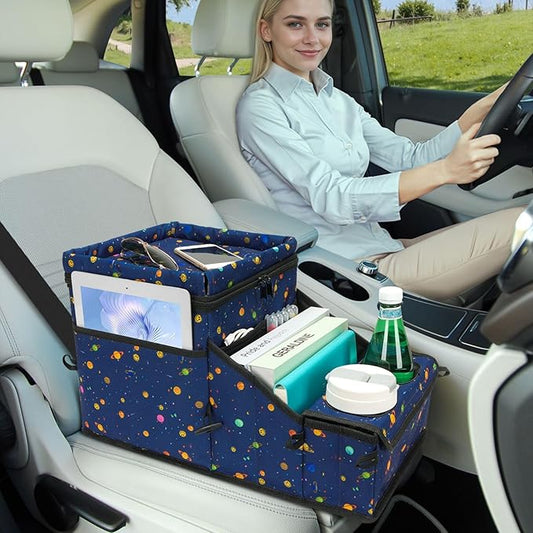 COOLBEBE Car Seat Organizer, Backseat Car Organizer with Cup Holders, Passenger Seat Organizer with Storages Cooler Compartment for Kids and Adults for Travel, Sky Blue