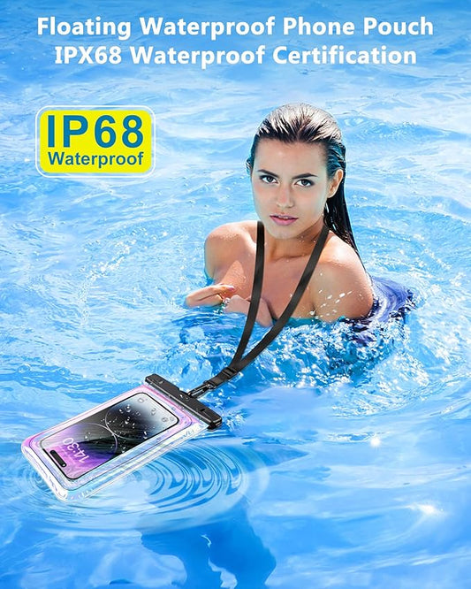 Waterproof Phone Pouch Floating, IPX68 Waterproof Phone Case with Lanyard for iPhone 16 15 14 13 12 Pro Max Samsung S25 S24 S23 S22, Up to 7 Inch, Beach Vacation Essentials, Dazzling Purple