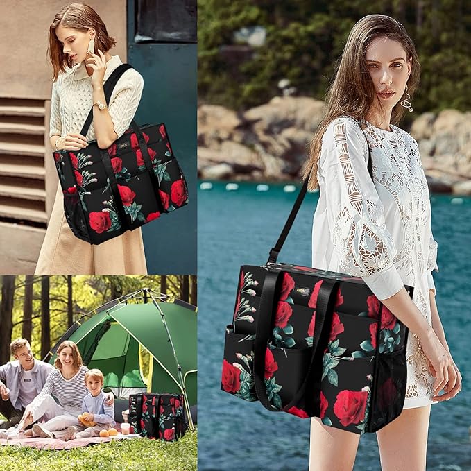 IBFUN Utility Tote Bag with 14/24 Pockets Zip Top Teacher Tote Bag for Teacher/Work Women