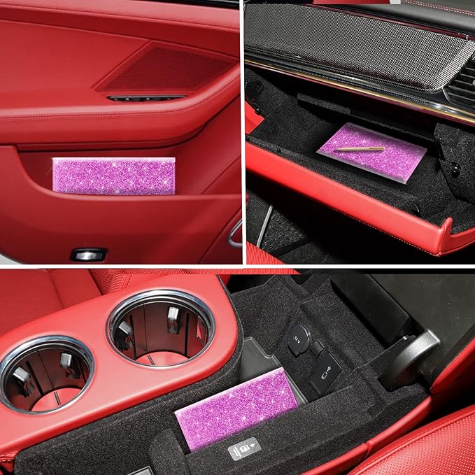 TOURSUIT Car Registration and Insurance Card Holder, Vehicle License Document Glove Box Compartment Organizer, Interior Car Accessories for Women Men Teens (Glitter Purple)