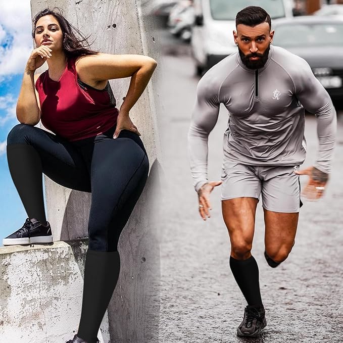 3 Pack Plus Size Compression Socks for Women & Men, Extra Wide Calf Knee High Stockings for Circulation Support