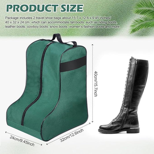 1 Pc Boot Bags for Cowboy Boots Portable Storage Bag for Travel Long Tube Shoes Bags Men Tall Shoe with Handle for Home (Dark Green)
