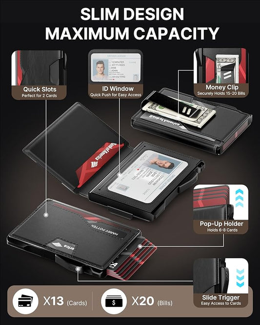 typecase Smart Wallet for Men: Metal Rfid Blocking Card Case, Ultra-Slim Bifold Wallet, Magnetic Card Holder, 9-13 Cards Capacitiy, Smart Pop up Wallet for Men with Money Clip - Black