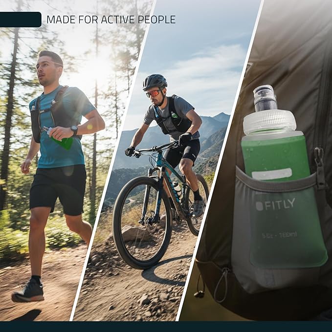 FITLY Soft Flask - Shrink As You Drink Soft Water Bottle for Hydration Pack - Folding Water Bottle Ideal for Running, Hiking, Cycling, Climbing & Rigorous Activity