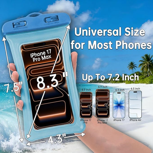 2 Pack Waterproof Phone Pouch, Waterproof Phone Case,Compatible with iPhone 17 16 15 14 13 Pro Max, IPX8 Cellphone Dry Bag Beach Cruise Ship Essentials 8.3"(Blue+Pink)