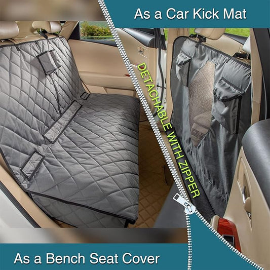 Car Seat Cover for Dogs with Mesh Window, Bench and Hammock Combination - Detachable, Suitable for Most Vehicles (Grey, X-Large)