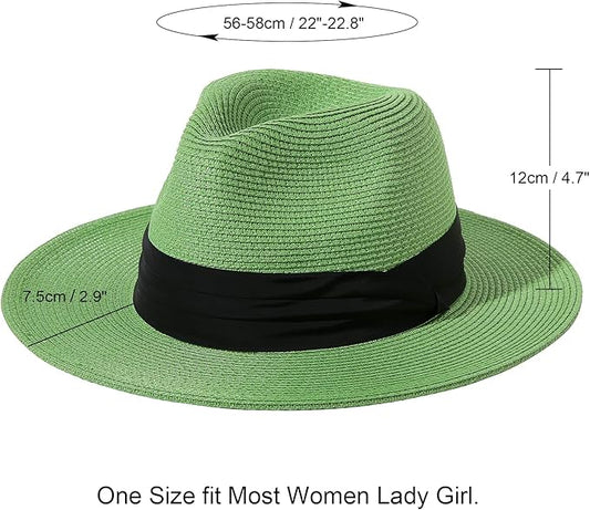 Lanzom Women Wide Brim Straw Panama Roll up Hat Fedora Beach Sun Hat UPF50+