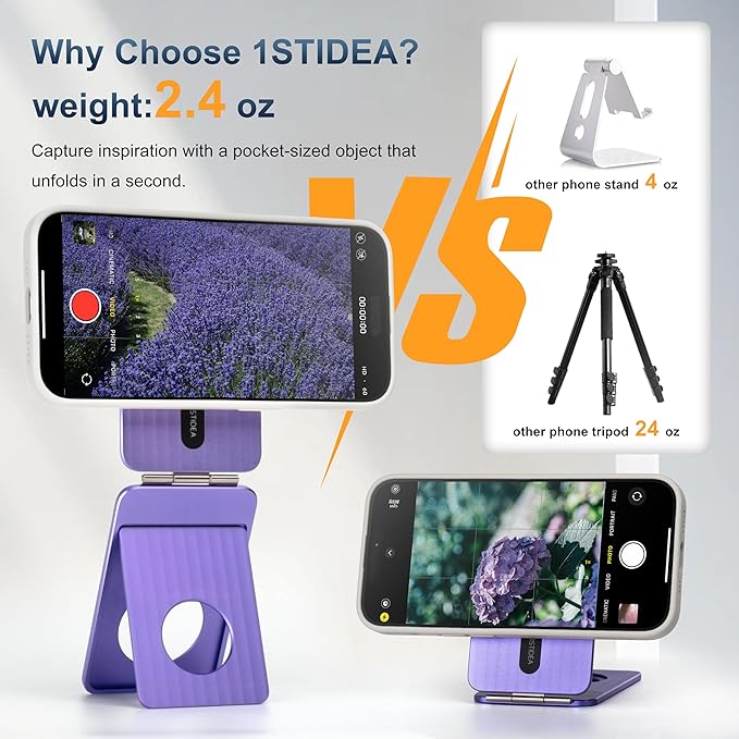 Phone Tripod Stand, Aluminum Alloy Mini Tripod Compatible with Magsafe iPhone 17/16/15/14/13/12 Series, Foldable Strong Magnetic Phone Stand, Mult-Angle Adjustment Selfie Stick