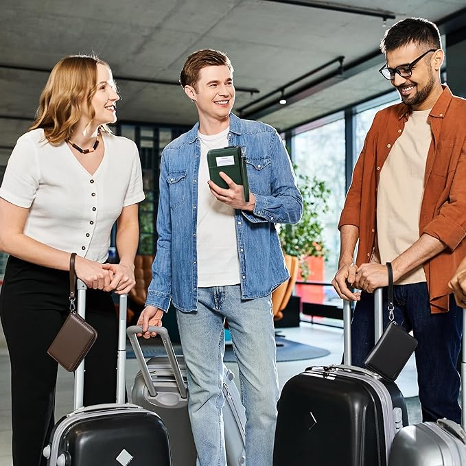 VULKIT Passport Holder for Travel with Airtag Slot, Premium Nappa Leather, RFID Blocking, Zipper Closure with Wrist Strap, Travel Document Organizer