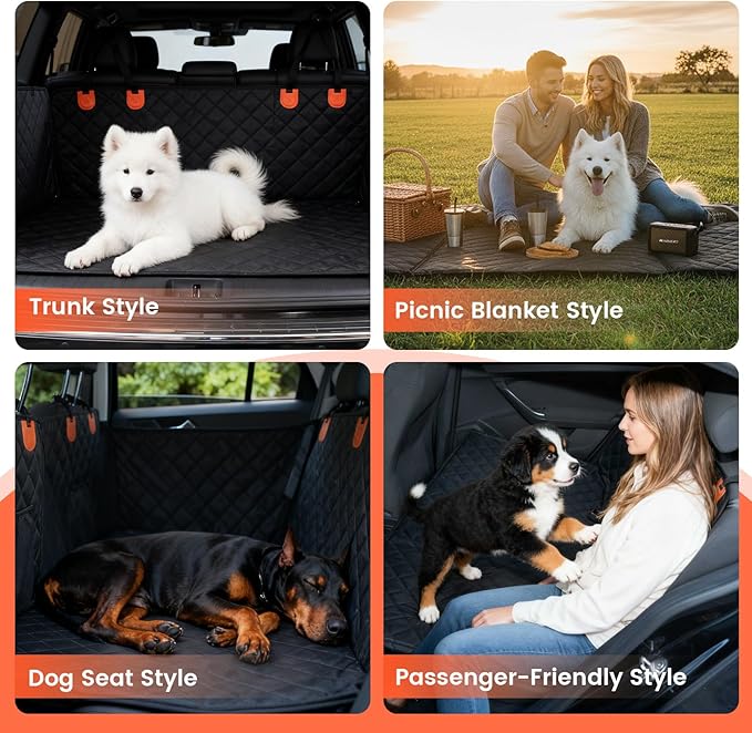 Egles Dog Car Seat Cover Backseat Protector Hard Bottom Extender for Large Dogs, 600D Waterproof Scratch Proof Nonslip Quick Install with Foldable Bag, Pet Hammock for SUV Truck Sedan