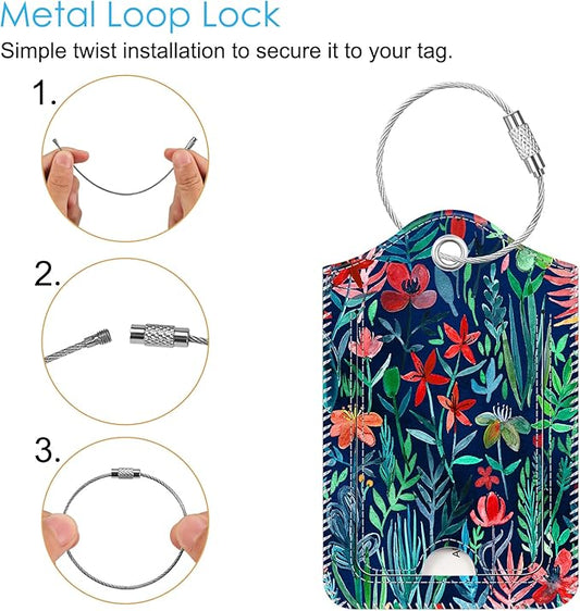 Fintie Luggage Tags, Privacy Cover ID Label with Stainless Steel Loop and Address Card for Travel Bag Suitcase - Jungle Night (2 Piece)