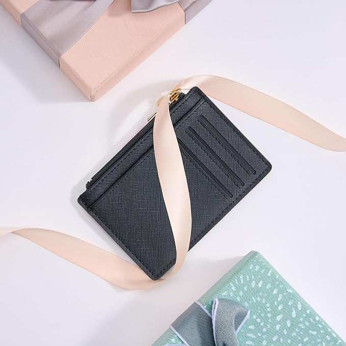 Tipmile Credit Card Holder for Women Slim Minimalist Front Pocket RFID Blocking Wallet Small Compact Card Case with ID Window, Crosshatch Black