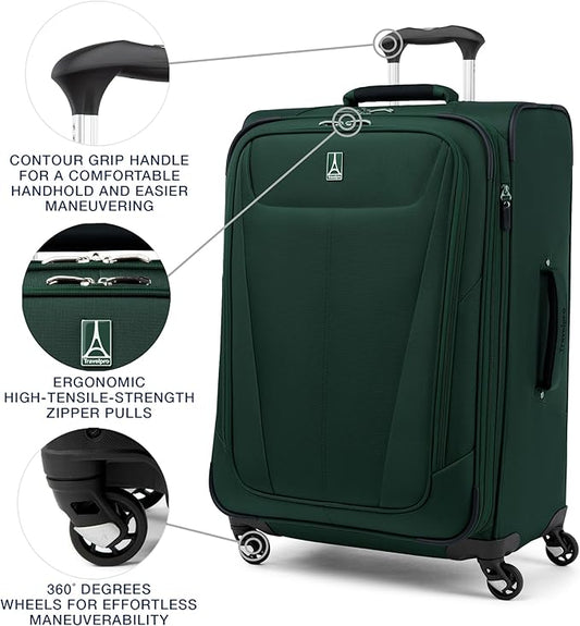 Travelpro Maxlite 5 Softside Expandable Checked Luggage with Spinner Wheels, Lightweight, 25-Inch — Forest Green