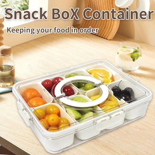Snackle Box Container Tray with Lid and Handle, Fruit Storage Containers for Fridge, Divided Serving Tray with Lid, Snack Organizer, Portable Travel Snack Container, Perfect for Party, Travel