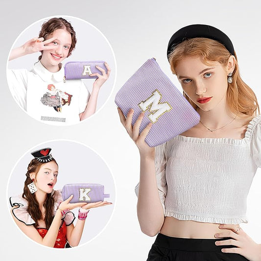 YOOLIFE Mom Birthday Gifts for Women - Personalized Monogram Makeup Bag Cosmetic Bag Travel Toiletry Bag Birthday Gifts for Women Her Bridesmaid Friend Sister Wife Girlfriend Daughter Gifts Purple A