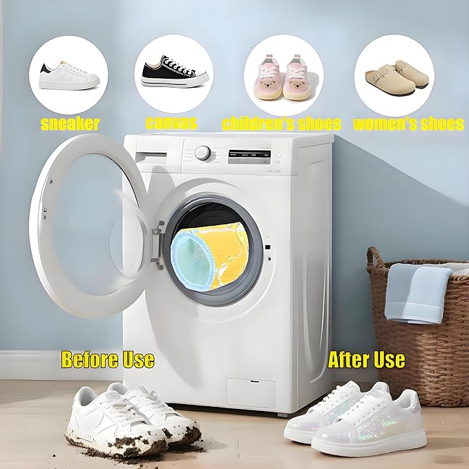 2-Pack Shoe Washing Machine Bags 15.4in Heavy Duty Laundry Shoe Bag with Reinforced Edges 360° Deep Clean Anti-Tear for Sneaker, Running Shoes, Bras, Delicates and Toys(Yellow)